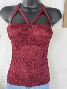 Women’s Red Lace Crop Top Size 8 Uk Stretch Corset Style Party Top - Picture 1 of 8