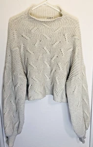 12Th Tribe Chunky Cable knit Sweater SZ M Mock Neck Ivory Slouchy Pullover - Picture 1 of 10