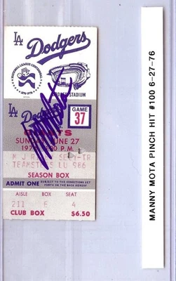 Manny Mota Autographed Ticket Stub Dodgers Pinch Hit #100 6/22/76 JSA CA09600 - Image 1 of 3