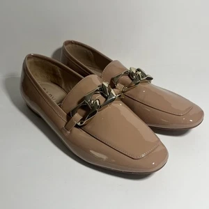 Carvela Chain Loafers Tan Square Toe Flat Preppy Dress Shoes Sz 8 (38.5) - Picture 1 of 11