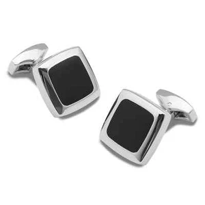Square Design & Black Enamel Unique Simple Men's Cufflinks In Solid 950 Platinum - Picture 1 of 3