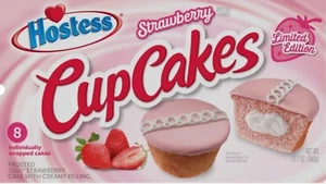 HOSTESS Limited Edition Strawberry Cupcakes, 16 Count Snack Cakes - 2 Boxes - Picture 1 of 4