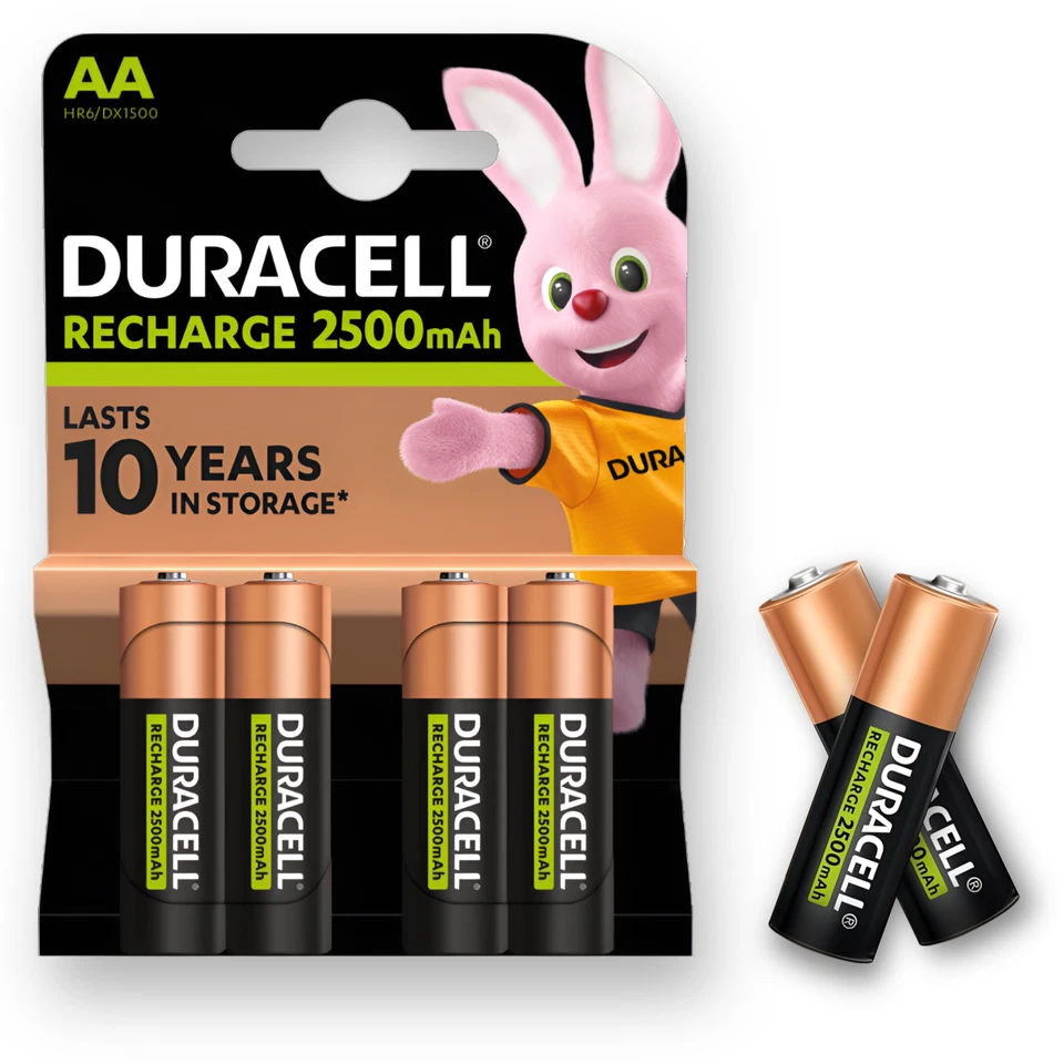 Duracell AA 2500 mAh  1.2 V Pack of 4 Rechargeable Batteries - Black/Copper