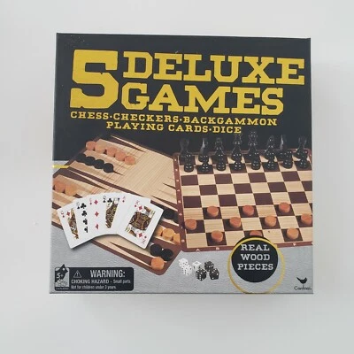 Cardinal 5 Deluxe Games Real Wood Pieces Chess Checkers Backgammon Playing Cards - Image 1 of 4