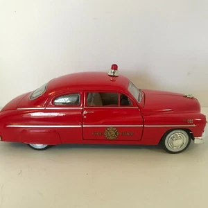 1949 Red Mercury Fire Chief Diecast Metal Car 1:24 Scale Doors Hood Trunk Open  - Picture 1 of 11