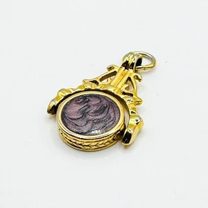 Vintage Gold Tone Enamel Swival Necklace Pendant Charm Spinner Reversible - Picture 1 of 8