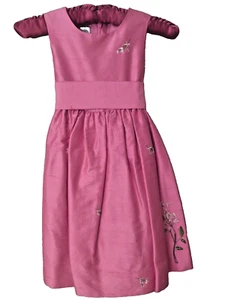 Talbots Kids Girls Sz 4 Dress Empire Waist Pink Silk Taffeta Bow Embroidery NWOT - Picture 1 of 5