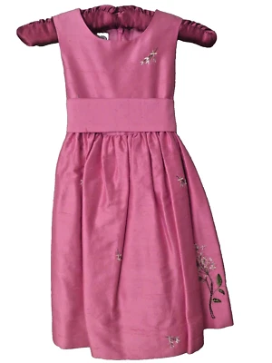 Vestido Talbots Niños Niñas Talla 4 Cintura Imperio Rosa Seda Tafetán Lazo Bordado Nuevo sin Etiquetas Foto 1 de 4
