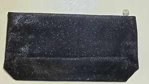 Lancome Black Cosmetic Bag With Glitter Sparkle Fabric & Rose Logo Charm