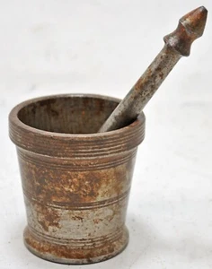 Antique Iron Kitchenware Mortar and Pestle Grinder Original Old Hand Crafted - Picture 1 of 9