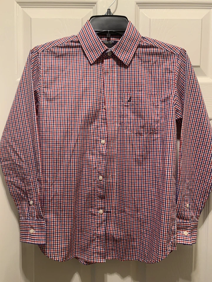 Usado en Excelente Condición Nautica Niño Talla 12 Rojo Azul Y Blanco Cuadros LS Camisa Mezcla Algodón Foto 1 de 4