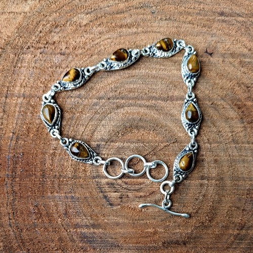 VALENTINO Bracciale donna occhio di tigre naturale argento sterling 925 impilabile fatto a mano #132