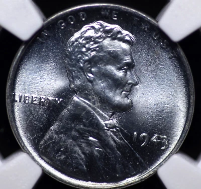 1943 LINCOLN CENT WARTIME STEEL NGC MS 66 BRIGHT AND LUSTROUS STEELY SILVER - Image 1 of 4