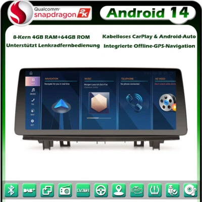 12.3" 8-Kern 128GB Android 14 Autoradio GPS Navi DAB+ CarPlay für BMW X1 F48 NBT - Bild 1 von 4