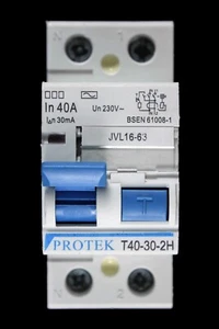 PROTEK 40 AMP 30mA DOUBLE POLE RCD TYPE AC T40-30-2H JVL16-63 - Picture 1 of 6