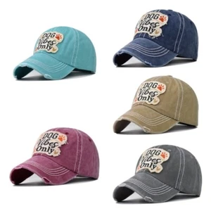 " Dog Vibes Only " Distressed Baseball Cap Dog Lover Paw Adjustable Choose Color - Picture 1 of 22