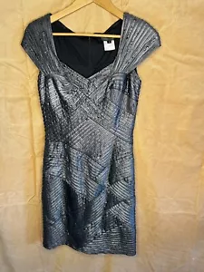Abito da cocktail mini bodycon Tadashi Shoji Gunmetal grigio metallizzato taglia S - Foto 1 di 5