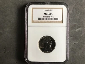 1998-D WASHINGTON QUARTER GRADED NGC MS66PL PROOFLIKE - Picture 1 of 2