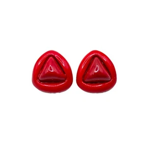 Vintage '80s Cherry Red Chunky Oversized Puffy Triangle Clip-On Earrings - Picture 1 of 3