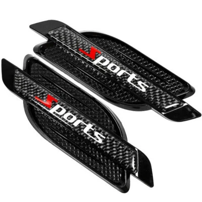Black Sports Carbon Fiber Decals Car Hood Air Flow Intake Side Fender Vent Trim - Image 1 of 4