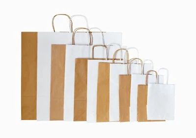 Brown and White Paper Bags With Handles Party and Gift Carrier / Twist Handle - Image 1 of 4