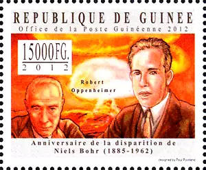 Estampillada sin montar o nunca montada Niels Bohr Dänemark físico Premio Nobel Física Robert Oppenheimer Estados Unidos / 1644 - Imagen 1 de 1