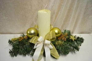 Adventskranz creme gold 40 cm künstlich 1 Kerze Weihnachten Adventsgesteck Deko - Bild 1 von 2