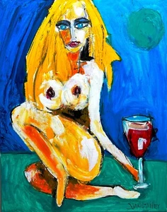 wine SEXY BLONDE NUDE PAINTING canvas 24x30 original SWARTZMILLER DNA SIGNED ART - Picture 1 of 12