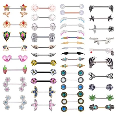 14G Nipple Ring Bars Surgical Steel Straight Nipple Barbell Tongue Ring Piercing - Image 1 of 4