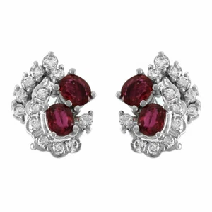 1.20ctw Ruby and 0.53ctw Diamond Clip-On Earrings in 18K White Gold - Picture 1 of 4