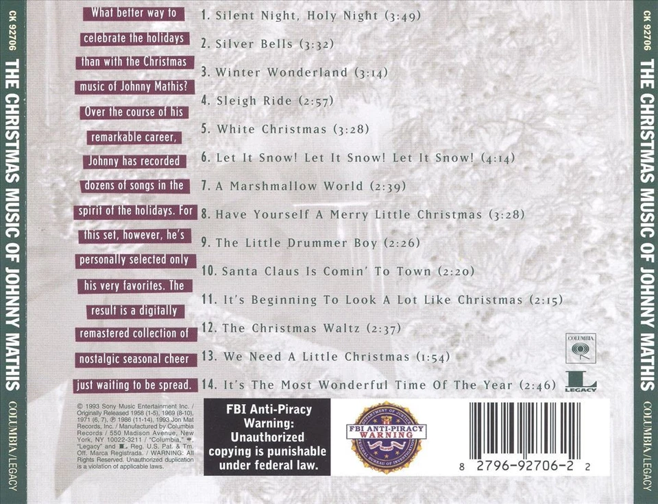 JOHNNY MATHIS - THE CHRISTMAS MUSIC OF JOHNNY MATHIS: A PERSONAL COLLECTION NEW - Image 1 of 1