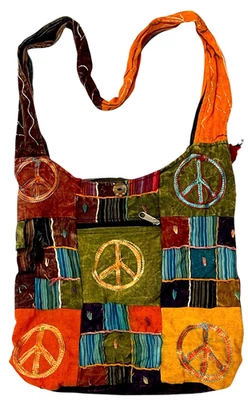 Bolso de Hombro Hippie Peace Hobo Y2K Patchwork Envejecido Boho Bandolera Botón Foto 1 de 4