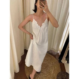 Retro Minimalistisches Spitzenkleid mit Hosenträgern Damen Neu Locker Übergröße Heimkleid - Bild 1 von 9