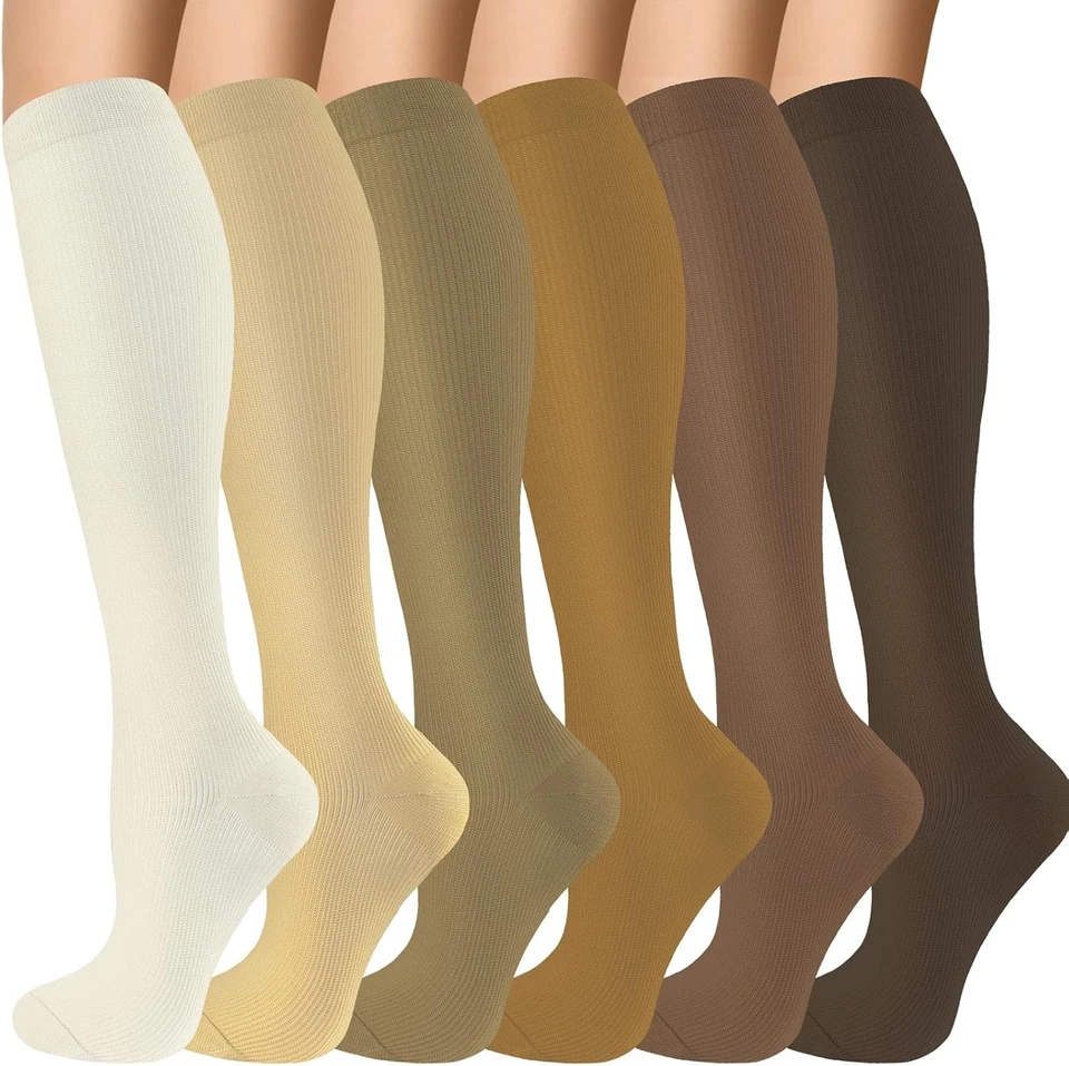 6 Pairs Compression Socks for Women Men Large-X-Large, 07-white Brown Series  - Image 1 of 4