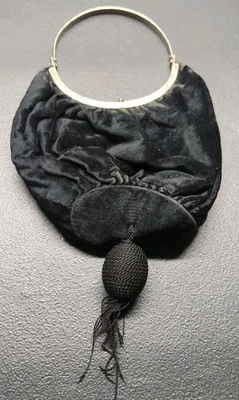 Vintage Black Velvet Purse/Evening Bag W Metal Handle - Image 1 of 4