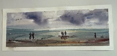 Pintura abstrata original em aquarela assinada pelo artista 🏝️ Praia, tema náutico - Imagem 1 de 4