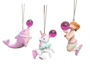 Whimsical Characters Blowing Bubbles Christmas Ornament Mermaid Unicorn Dolphin - Picture 1 of 17