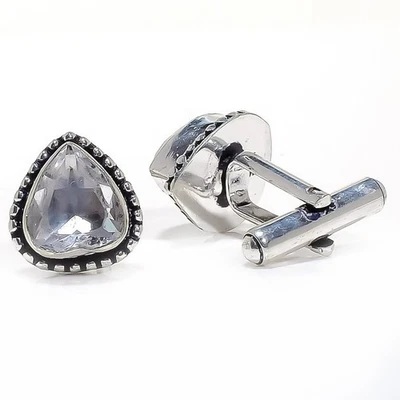 Abotoadura masculina folheada a prata pedra preciosa topázio branco T2512 F2661 M1525 T4 - Imagem 1 de 4