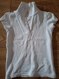 Girls Size 8-9 Years White School Polo Shirt 100% Cotton, Scalloped Collar - Picture 1 of 7