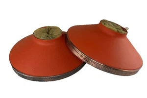2 Vtg MCM Flying Saucer Ceiling Light Semi Flush Mount 1 pr Copper Filagree 16" - Picture 1 of 7