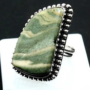 Natural Green Jasper Briolette Gemstone Handmade Ring Gift Jewelry Size 5.5 - Picture 1 of 5
