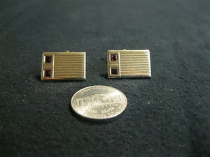 Vintage Gold Plated Rectangle Two End Faux Ruby Cufflinks Hickok CB4 - Imagen 1 de 4