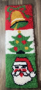Completed Latch Hook Rug Wall Hanging Christmas Holiday Santa Bell Tree - Picture 1 of 7