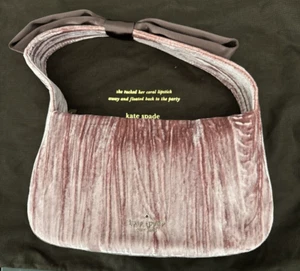 Kate Spade Purse Pink Velvet Textile Baguette Shoulder Bag Zip Closure - Picture 1 of 11