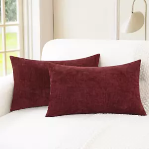 Throw Pillow Covers Decorative 12 X 20 Inches Pack of 2 Cozy Chenille Cushion Ca - Picture 1 of 6
