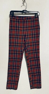 Zara 裤子女式小号红色格子紧身慢跑裤腰袋学院学院学院风 — 第 1/4 张图片