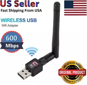 Wireless USB Wifi Adapter Dongle 600Mbps Dual Band 2.4G/5GHz W/Antenna 802.11AC - Picture 1 of 9