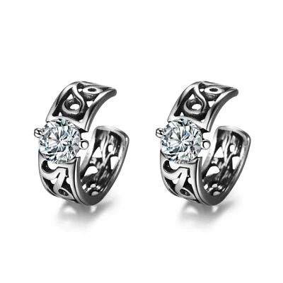 Silver Ear Cuff Non-Piercing crystal Earrings Stainless Steel unisex huggies Foto 1 de 4