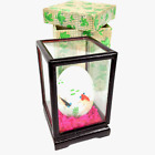 Vintage hand painted fish on an egg in vertical, in wood & glass display box