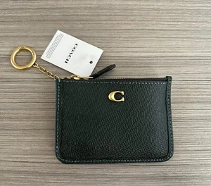 NWT Coach Mini Skinny ID Case Card Wallet With Key Ring Brass Amazon Green CH810 - Picture 1 of 3